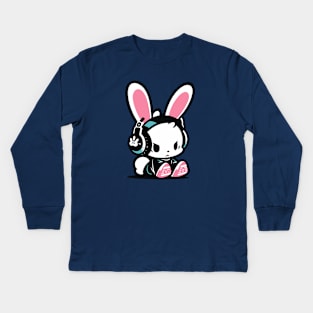 Cool Bunny - Gamer Clothing - Pink and Turquoise Kids Long Sleeve T-Shirt